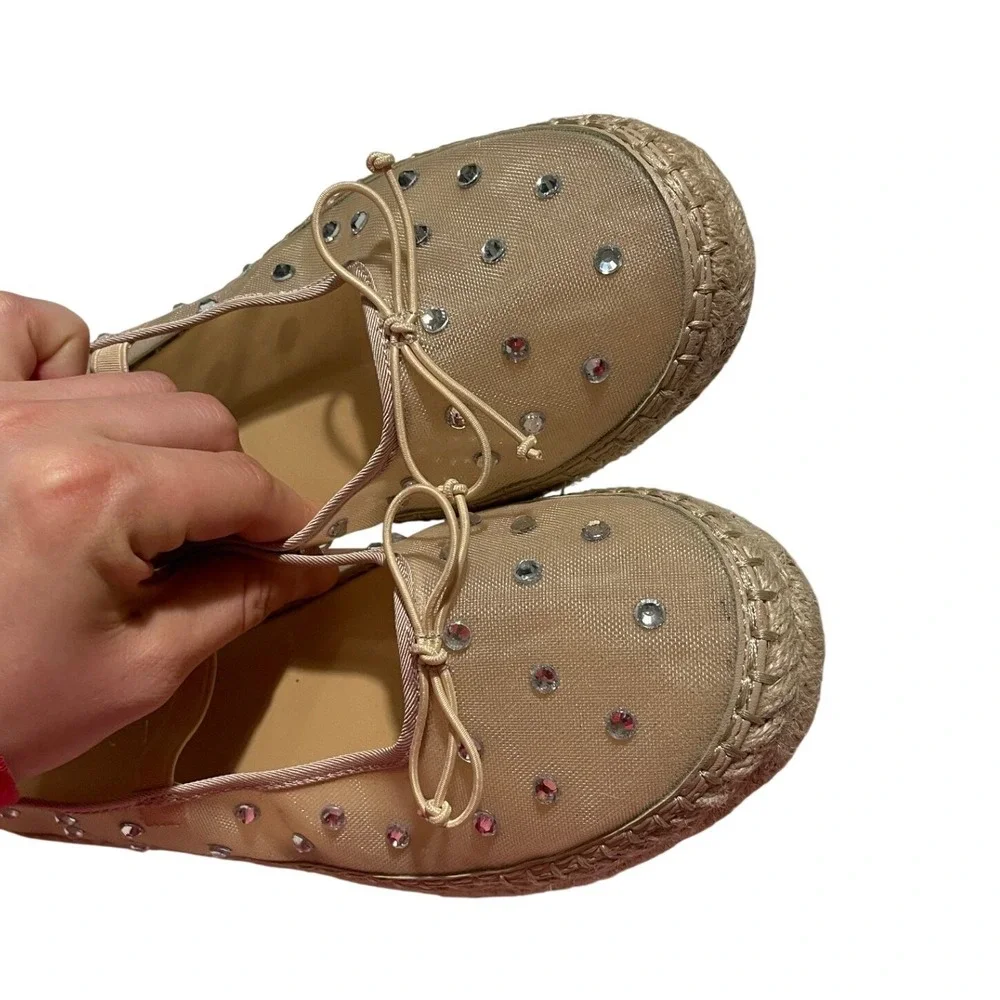 Madden Girl Rhinestone Mesh Espadrille Ballet Flats Tan Mary Jane JULY-R Size 9M
